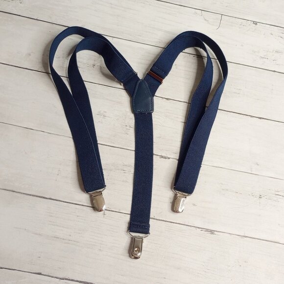 Men's Navy Blue Suspenders One Size Adjustable Metal Hardware - Picture 1 of 3